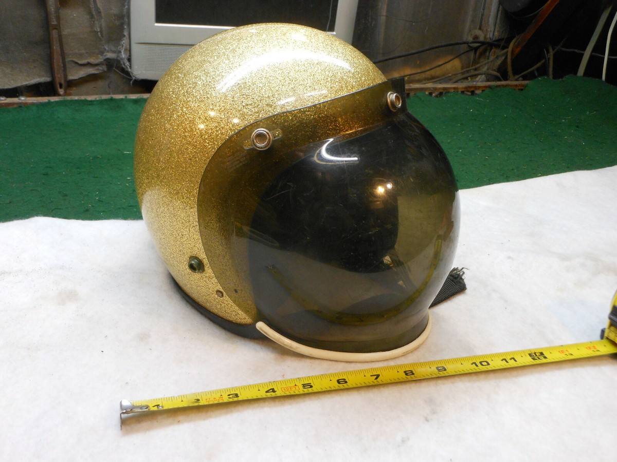 Small Vintage Cromwell X3 Metal Flake Helmet GOLD Sparkle Bubble