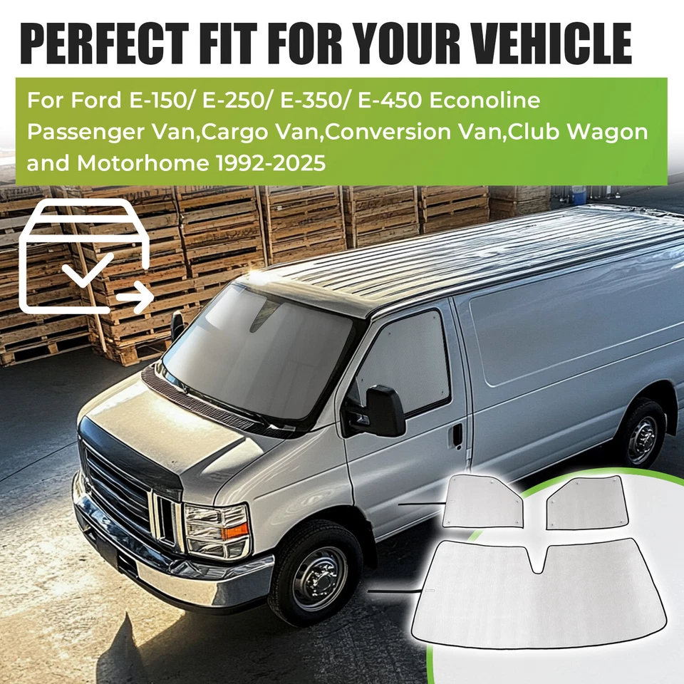 Juego de parabrisas con parabrisas laterales para furgoneta Ford E150/E250 Econoline 1992-2025 Foto 2 de 4