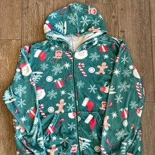 One piece zip Family Christmas Hooded pajamas green XL ekouaer unisex