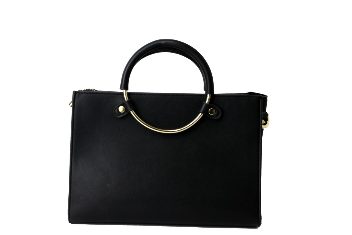 Authentic Azul By Moussy Black Leather Small Tote Hand Bag Purse 