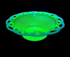 IMPERIAL Glass Lace Edge Diamond Point GREEN Bowl URANIUM GLOW 8”