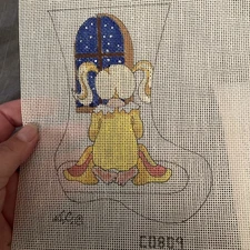 SC Girl Mini Christmas Stocking Ornament HP Needlepoint Canvas 18 Vtg