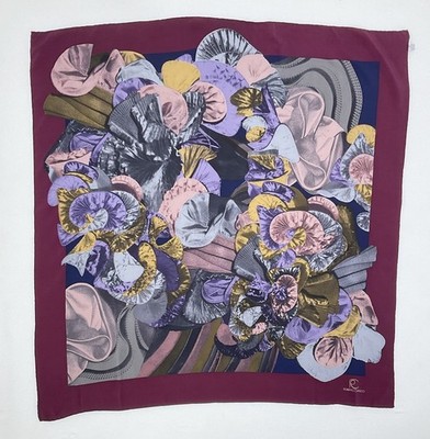 ROBERTO CAPPUCI women s Pure Silk Floral Scarf In Purple 35''/34'' M.i.italy EC
