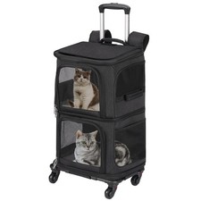 Double Pet Carrier Backpack with Wheels for Small Cats and Dogs, Rolling Cat ...