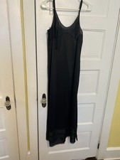 Sears "The Doesn't Slip" Vintage 70's Black Eyelet Lace long slip Dress Size 36