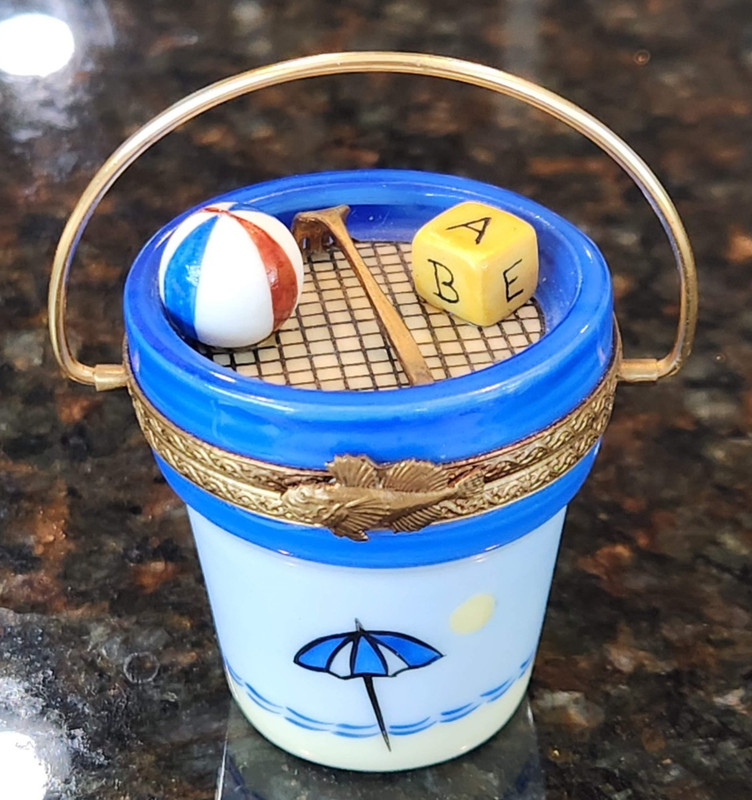 Gérard Ribierre Beach Bucket with Beach Toys  Limoges Peint Main Trinket Box