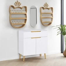 White Fluted Barber Station for Storage, Beauty Salon Freestanding Organizer