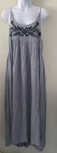Natural Life Pinstripe Floral Embroidered Maxi Dress Sz Medium