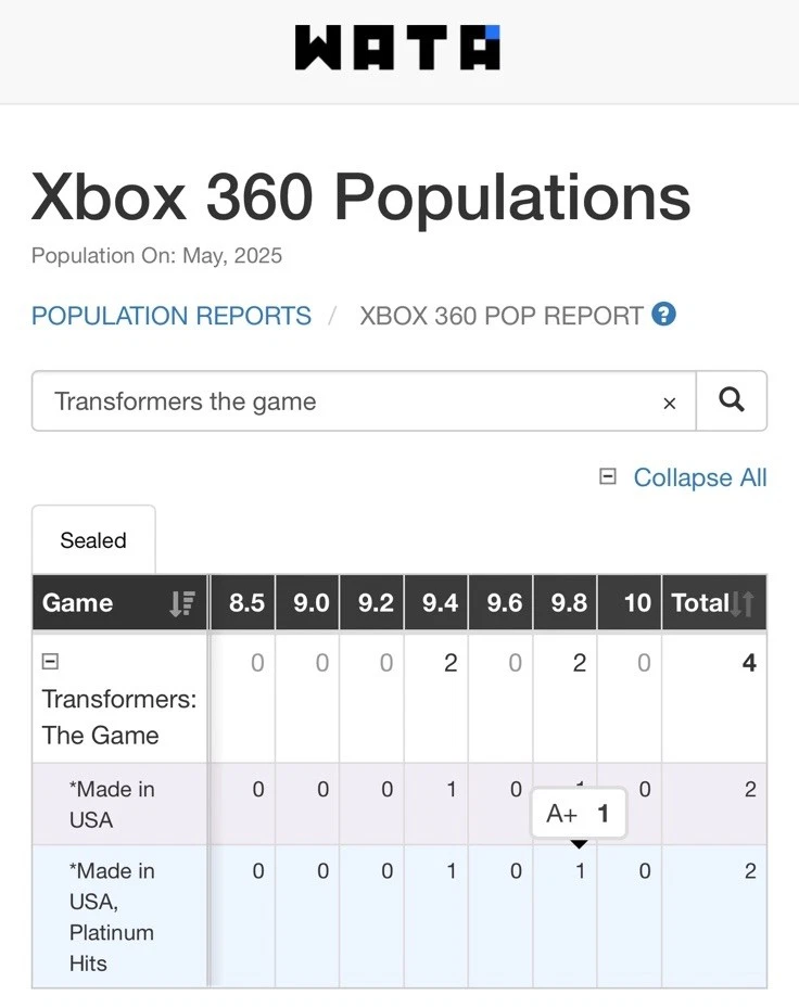 9.8 A+ TOP POP! Transformers The Game Platinum Hits WATA GRADED CGC VGA Xbox 360 - Image 2 of 4