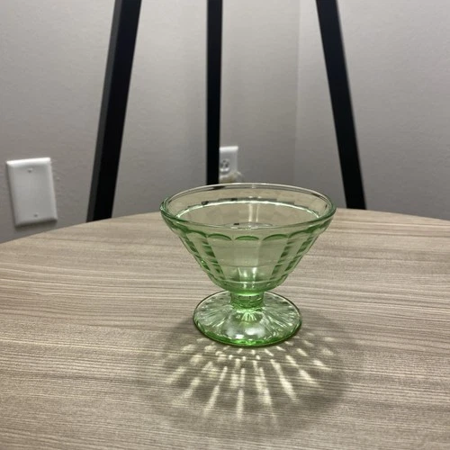 Green uranium Depression Glass Sherbet Dish Anchor Hocking 'Block Optic' pattern