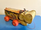 Vintage Fisher Price Happy Hippo 1960s Wooden Pull Toy #151 Makes Sound Has Ears