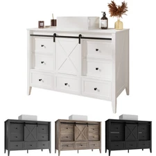 48-inch Bathroom Vanity with Sink Ceramic Freestanding Cabinet Sliding Barn Door