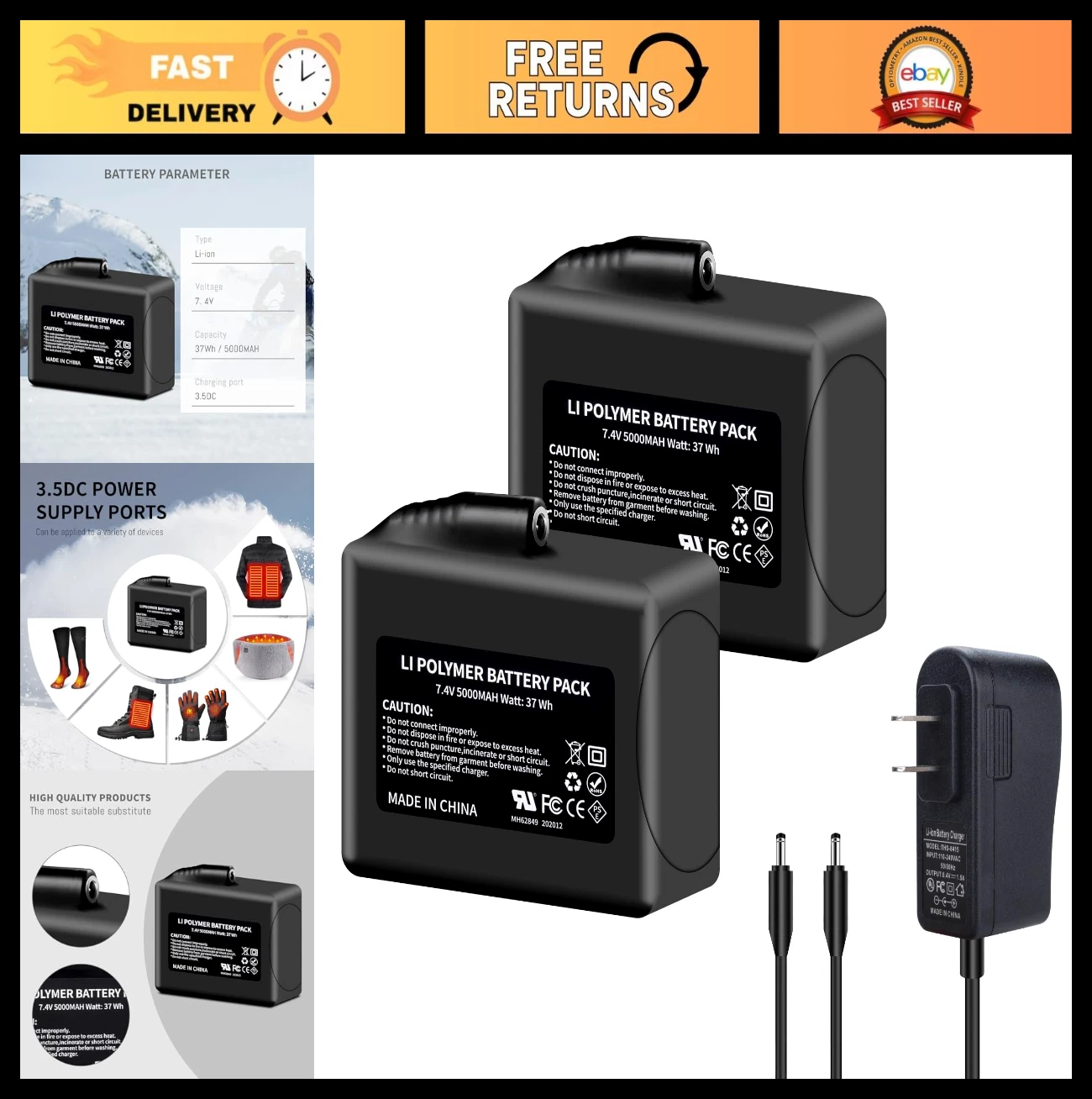 5000mAh Dual Battery Pack for Heated Gloves, Socks, Hats & Vests - 2 Pack with C
Opens in a new wind