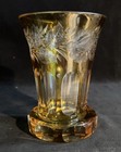 Antique Bohemian Glass Crystal Amber Etched Cut-to-Clear Deco Vase 4 7/8" high