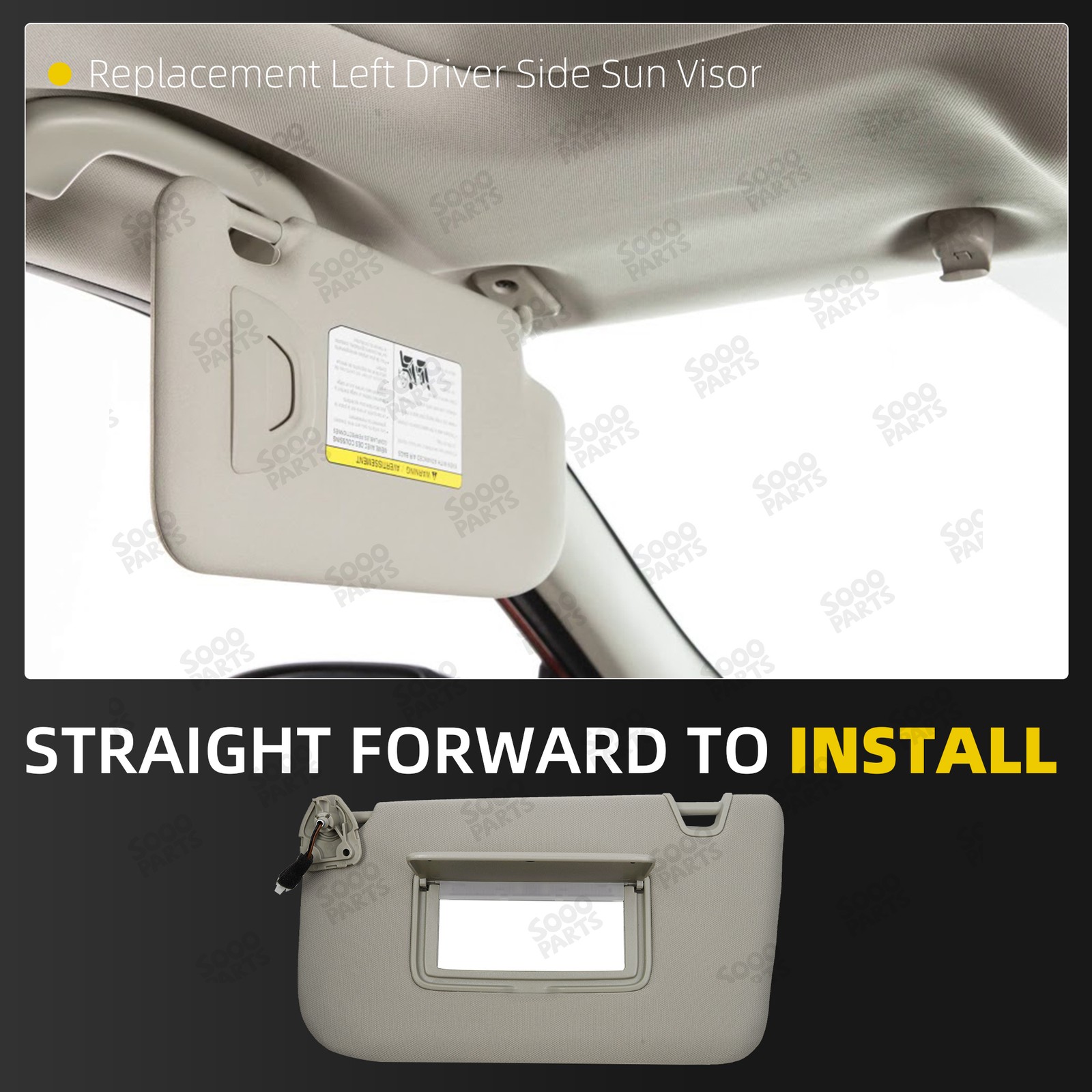 Left Driver Side Gray Sun Visor W/ Light For 2014-2020 Nissan Rogue 96401-4BA3E