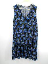 GAP Midi Summer Dress Women L Petite Blue Floral Sleeveless Cottage Core Boho