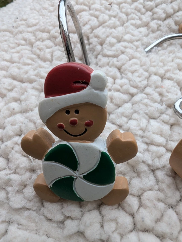 Conjunto de 12 ganchos para cortina de chuveiro de gengibre decoração de banheiro Natal Natal  - Imagem 3 de 4