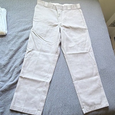Dickies 874 Beige Twill Cotton Work Pants Flat Front Straight Leg 34W Pockets