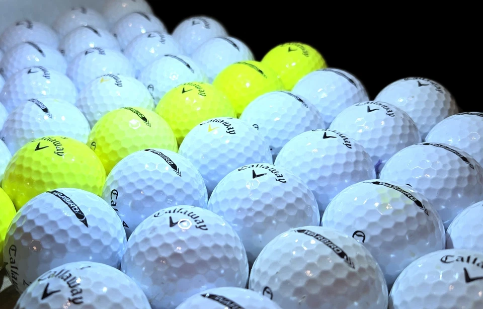 50 pelotas de golf Callaway Warbird 5A como nuevas blancas y amarillas distancia vuelo largo Foto 3 de 4