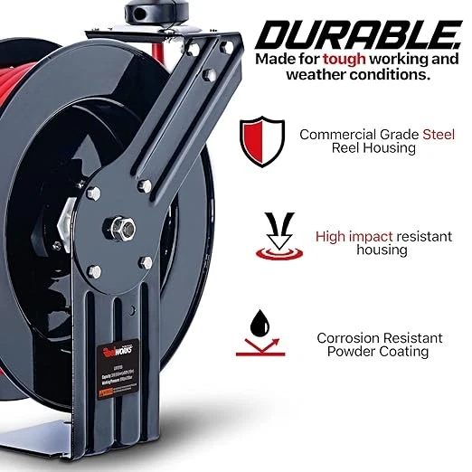 ReelWorks Air Hose Reel 3/8" x 50' Heavy Duty 300PSI L815153HA - Red/Black - Image 2 of 4