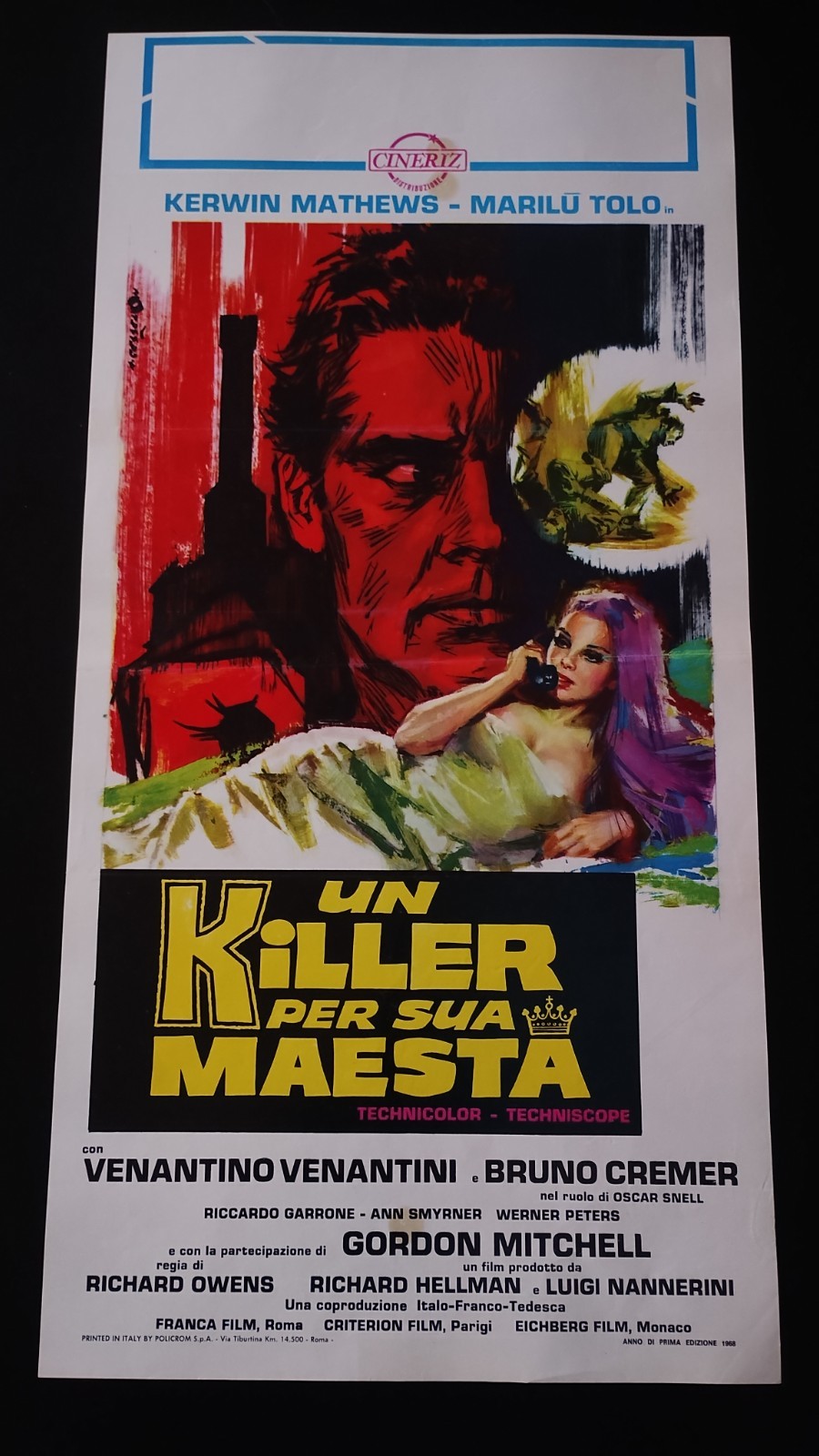 Locandina originale film Un killer per sua maestà (1968) - Regia di Maurice Cloche