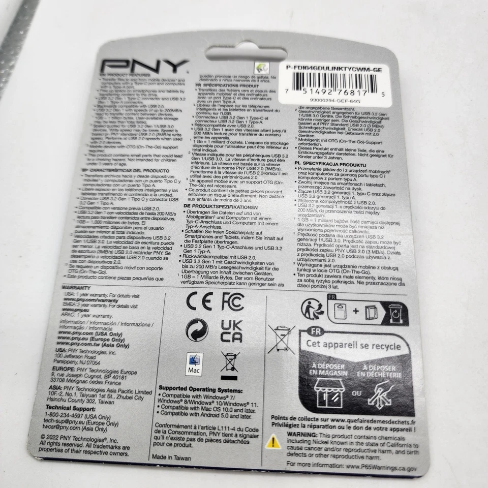 PNY 64GB DUO LINK USB 3.2 Type-C Dual Flash Drive NEW UNOPENED - Image 3 of 3