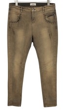 MOS MOSH Naomi Women's Jeans W32 Brown Washed Distressed Slim Zip Denim *