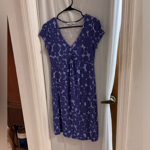 Boden blue circle pattern stretch jersey midi dress size 8
