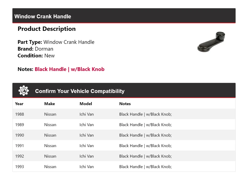 For 1988-1993 Nissan Ichi Van Dorman Window Crank Handle 1989 1990 1991 1992 - Image 2 of 4