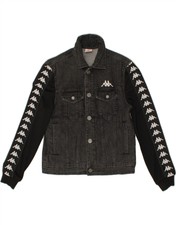Kappa Womens Graphic Denim Jacket It 40 Small Black Cotton Bt61