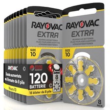 120 Batterie PILE RAYOVAC Extra 10 per Apparecchi Acustici PROTESI udito PR70