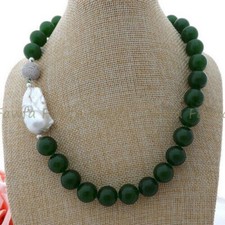 Collana di perle bianche Keshi barocche perle gemme tonde giada verde intenso naturale
