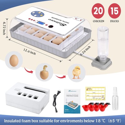 20 Eggs Incubator Digital Automatic Poultry Hatcher Machine Auto Turner &Candler