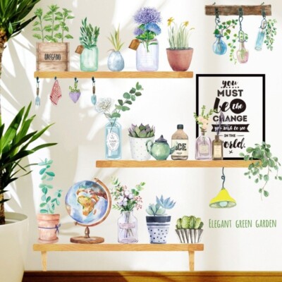 Wall Sticker Vinyl Mural Art Flowers Potted Plants Decal Living Room Home Decor
