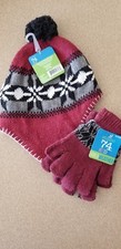 Studio 74 Kids Unisex, Burgundy Black Hat And Gloves, New With Tags