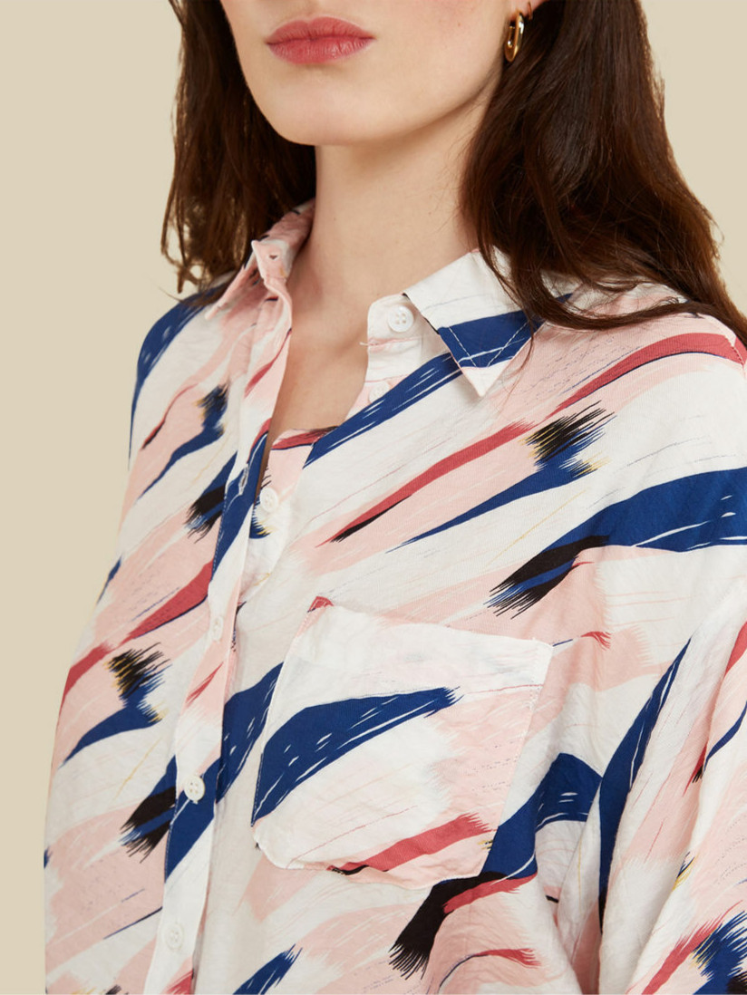 FRNCH Abstract Print Shirt Long Sleeve Pocket Paris 8 Uk BNWT RRP €81.50 Rose