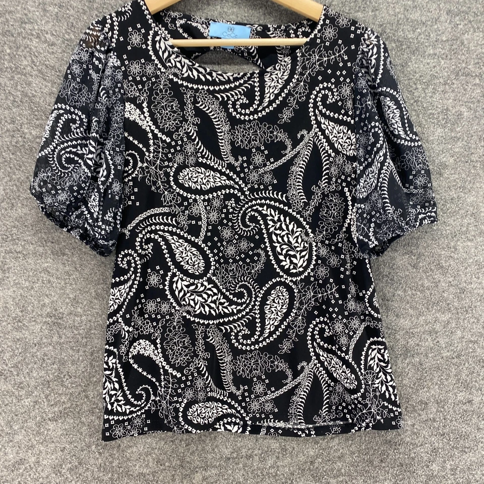 Blusa CeCe Mujer L Grande Negra Cachemira Cuello Redondo Manga Corta Pullover Informal Foto 4 de 4