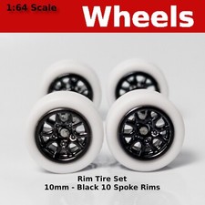 10/10mm Black 10 Spoke White Treaded rubber tire set for Hot Wheels