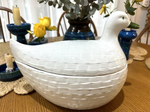 Vintage Bitossi Basketweave White Large Botanical Lidded Duck Tureen - Italy - Picture 5 of 24