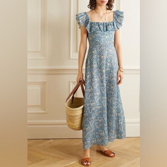 Zimmermann / Carnaby floral linen ruffle Dress in Indigo Ditsy 0 small 4