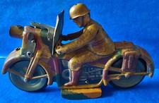 Arnold Blechspielzeug Militärmotorad mit Kanone, Feuerstein, Aufzugmotor, 1935