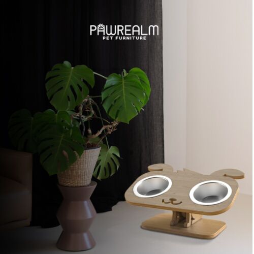 Tazón para perros elevado de madera - Tazón doble de acero inoxidable para perros medianos - Imagen 6 de 7