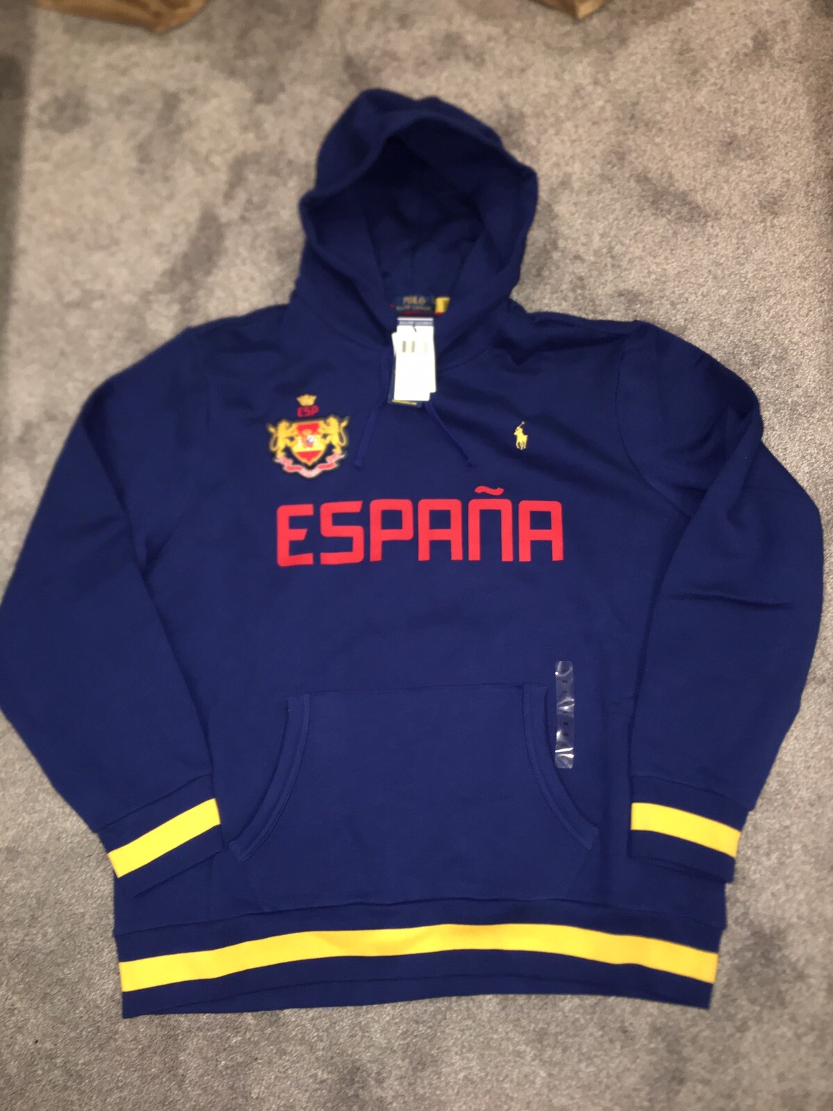 Felpa con cappuccio Polo Ralph Lauren Pony Spagna pile crestata da uomo taglia 2XL $168