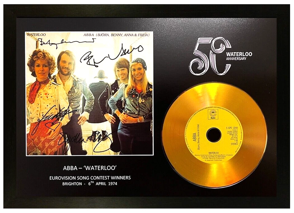 ABBA -WATERLOO 50TH ANNIVERSARY 'SIGNED' PIC GOLD DISC COLLECTABLE MEMORABILIA