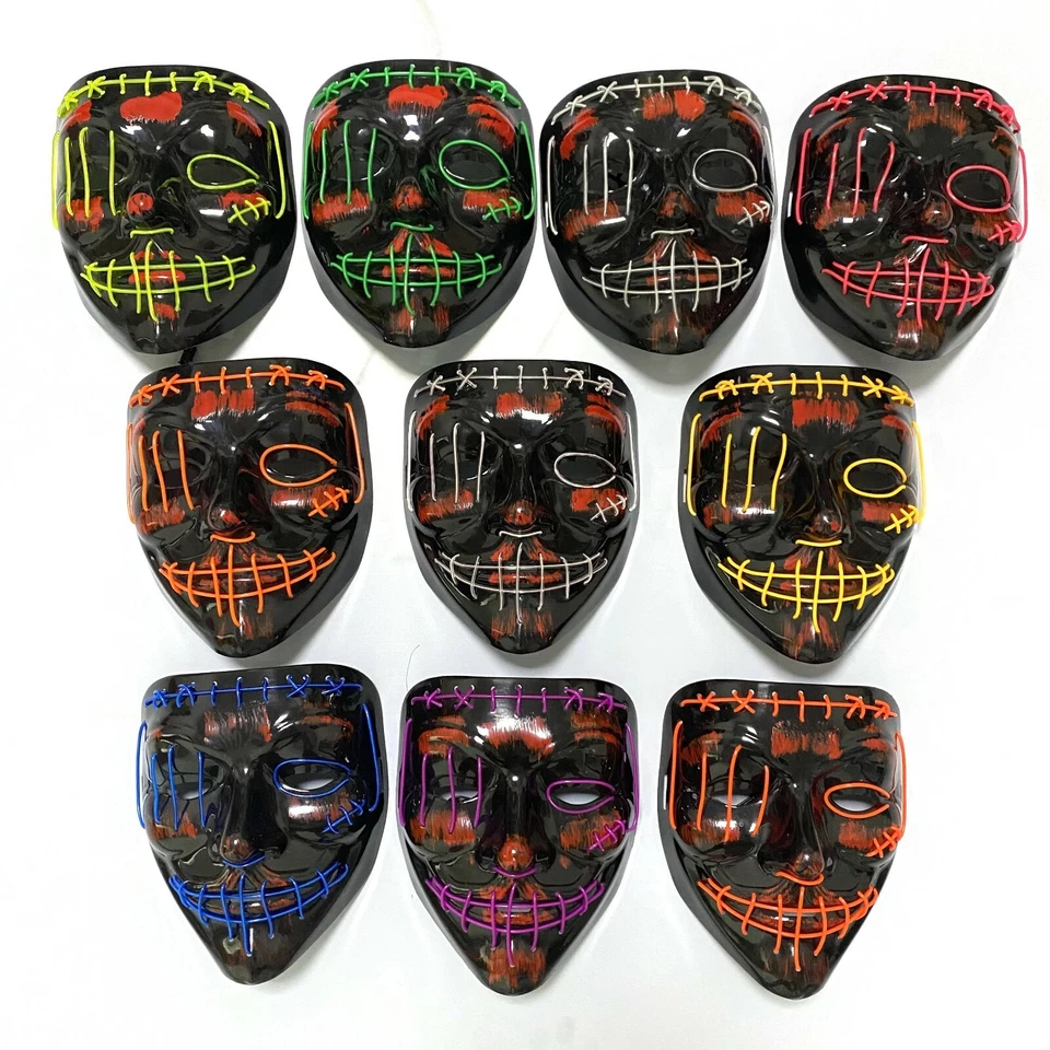 Маска со светодиодной подсветкой Purge для Хэллоуина 3 режима костюм рейв косплей вечеринка клубы - Изображение 4 из 4