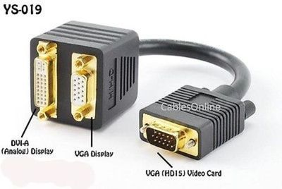 VGA Male to VGA/DVI-A Dual Female Y-Splitter Adapter Cable, CablesOnline YS-019