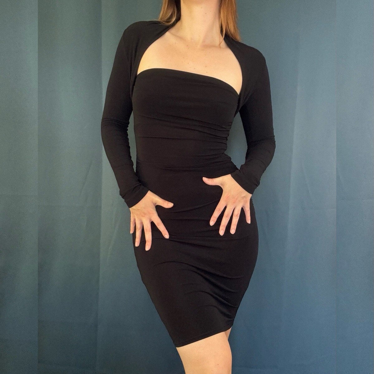 Vintage 90s Moda International Ruched Square Neck Bodycon