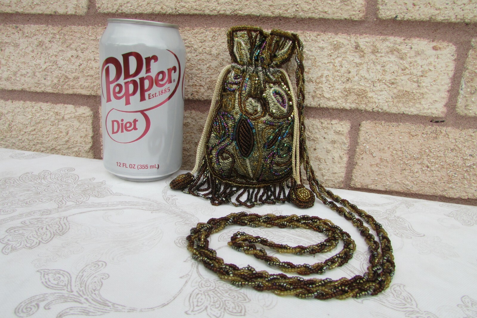 Hand Made Beaded Multicolor Mini Drawstring Fring… - image 1