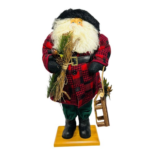 Vintage Santa's Workshop Plaid Wilderness Claus Figurine 24” Tall With Sleigh