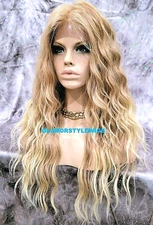 FREE PART LACE FRONT FULL WIG LONG WAVY LAYERED MEDIUM BLONDE MIX HEAT OK NEW